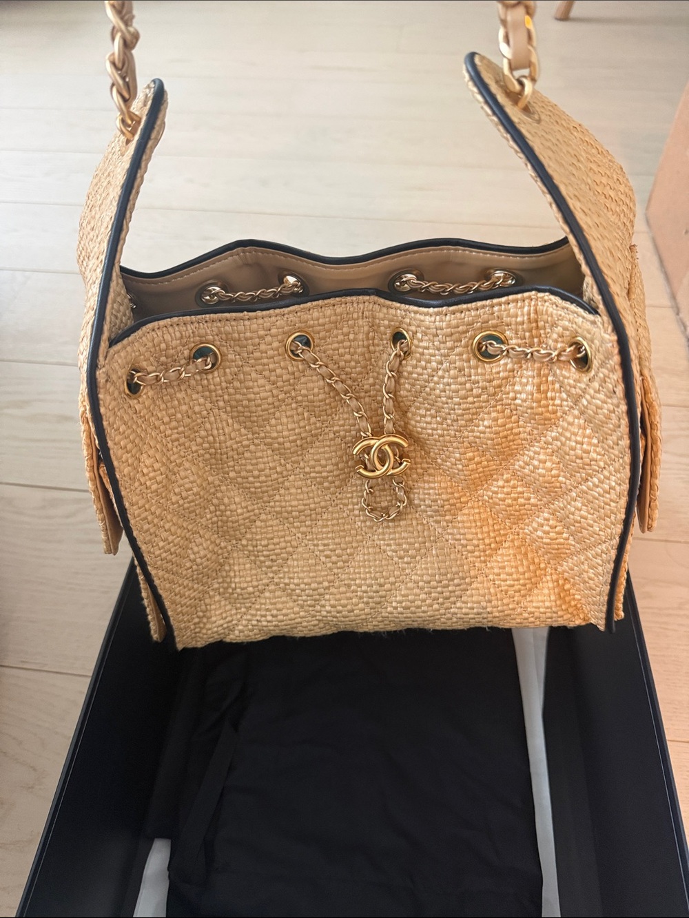 Chanel SMALL raffia hobo